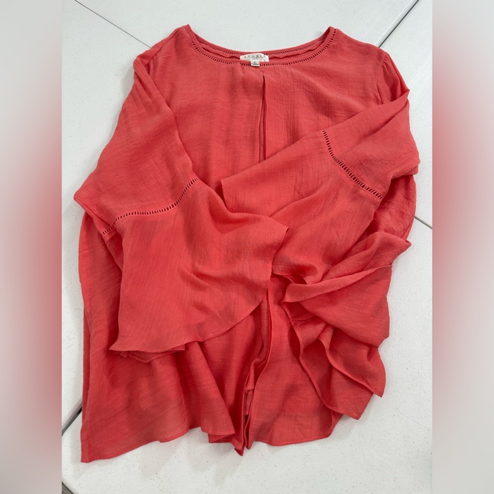 NWT Studio JPR Bohemian Flowy Cape Style Modest Blouse Coral - Picture 8 of 10